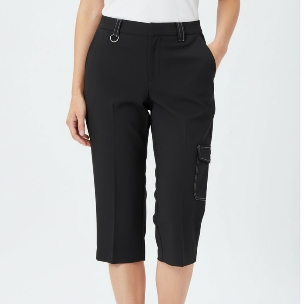 Zac & Rachel Cargo Capris Womens Size 10 Black Contrast Stitching Cropped